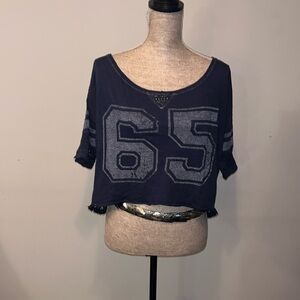 Aeropostale Womens Sheer Back Lace Graphic T-shirt Blue Extra Large lace